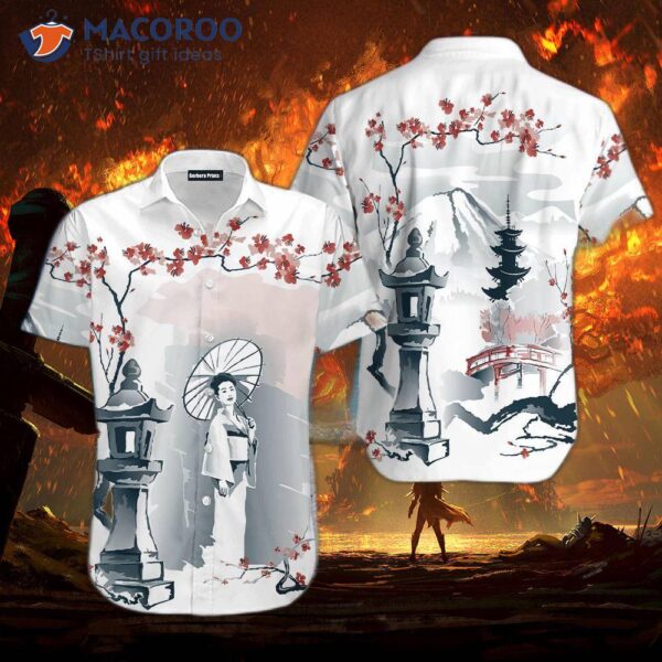 Japanese Sakura Cherry Blossom White Hawaiian Shirts