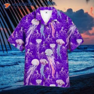 Jellyfish And Squid Swimming Undersea Wearing Hawaiian Shirts.