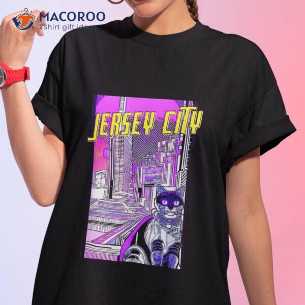 Jersey City Cat Retro Anime Cityscape New Usa Funny Shirt