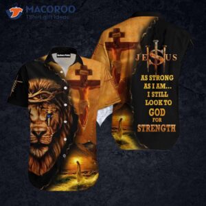 jesus and lion black orange hawaiian shirt 1