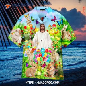 Jesus Happy Easter Rabbit Chilling In The Flower Landscape Art Style Hawaiian Shirt