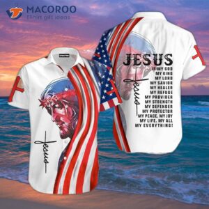 Jesus Is My God, Red And White Hawaiian Shirts.