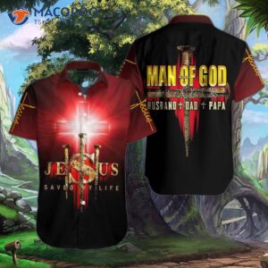 jesus man of god black and red hawaiian shirts 0