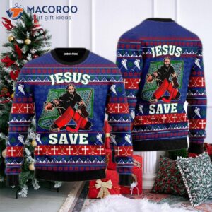Jesus Saves Ugly Hockey Christmas Sweater
