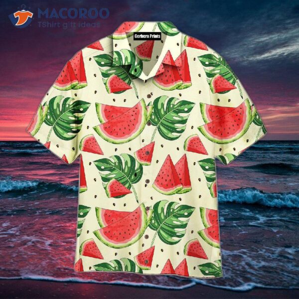 Juicy Watermelon-printed Tropical Yellow Hawaiian Shirts