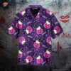 Kawaii Cat Costume Pumpkin In Halloween Pattern Violet And Pink Hawaiian Shirts