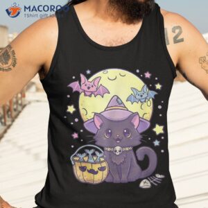 kawaii pastel goth cute creepy halloween black cat witch hat shirt tank top 3