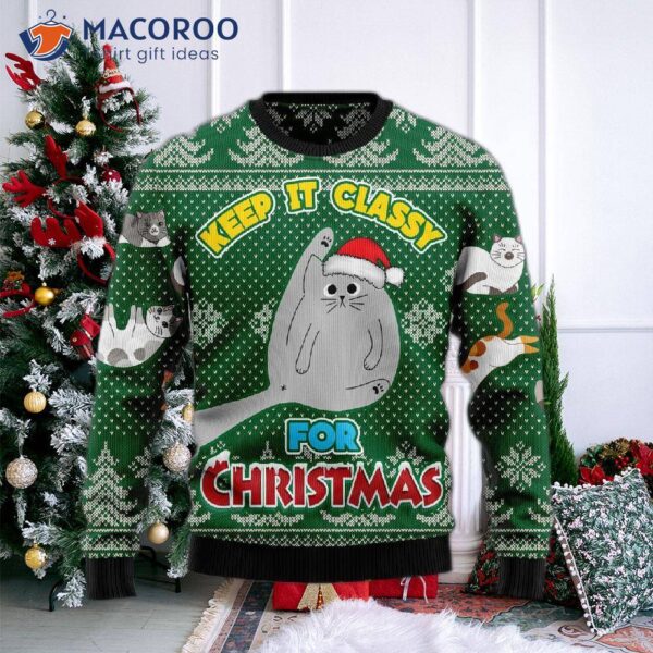 Keep It Classy For Christmas With A Cat-themed Ugly Sweater.