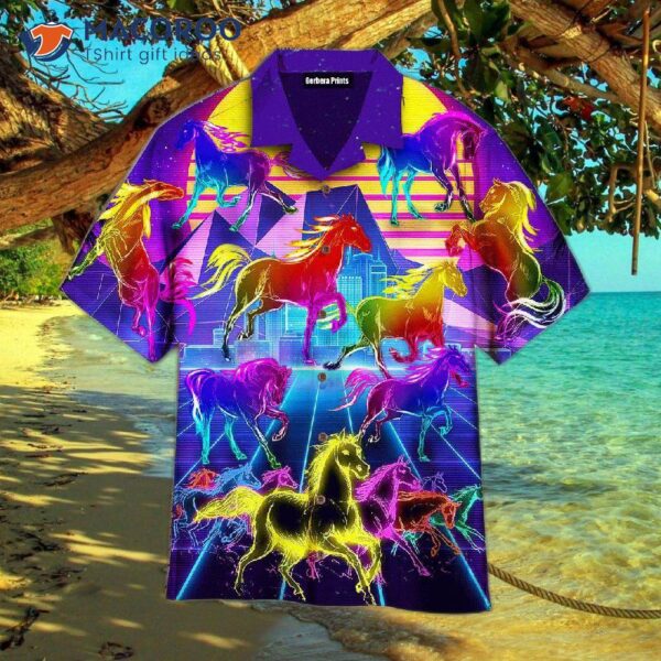Kentucky Derby Horse Racing Neon Violet And Red Hawaiian Shirts