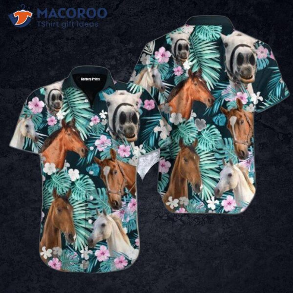 Kentucky Derby Horse Tropical Blue Hawaiian Shirt