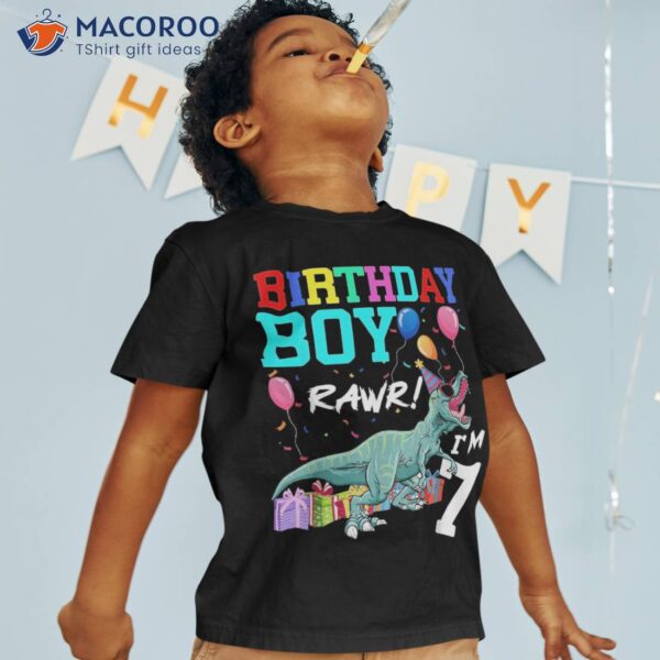 Kids Rawr I’m 7 7th Birthday Boy T Rex Dinosaur Party Shirt