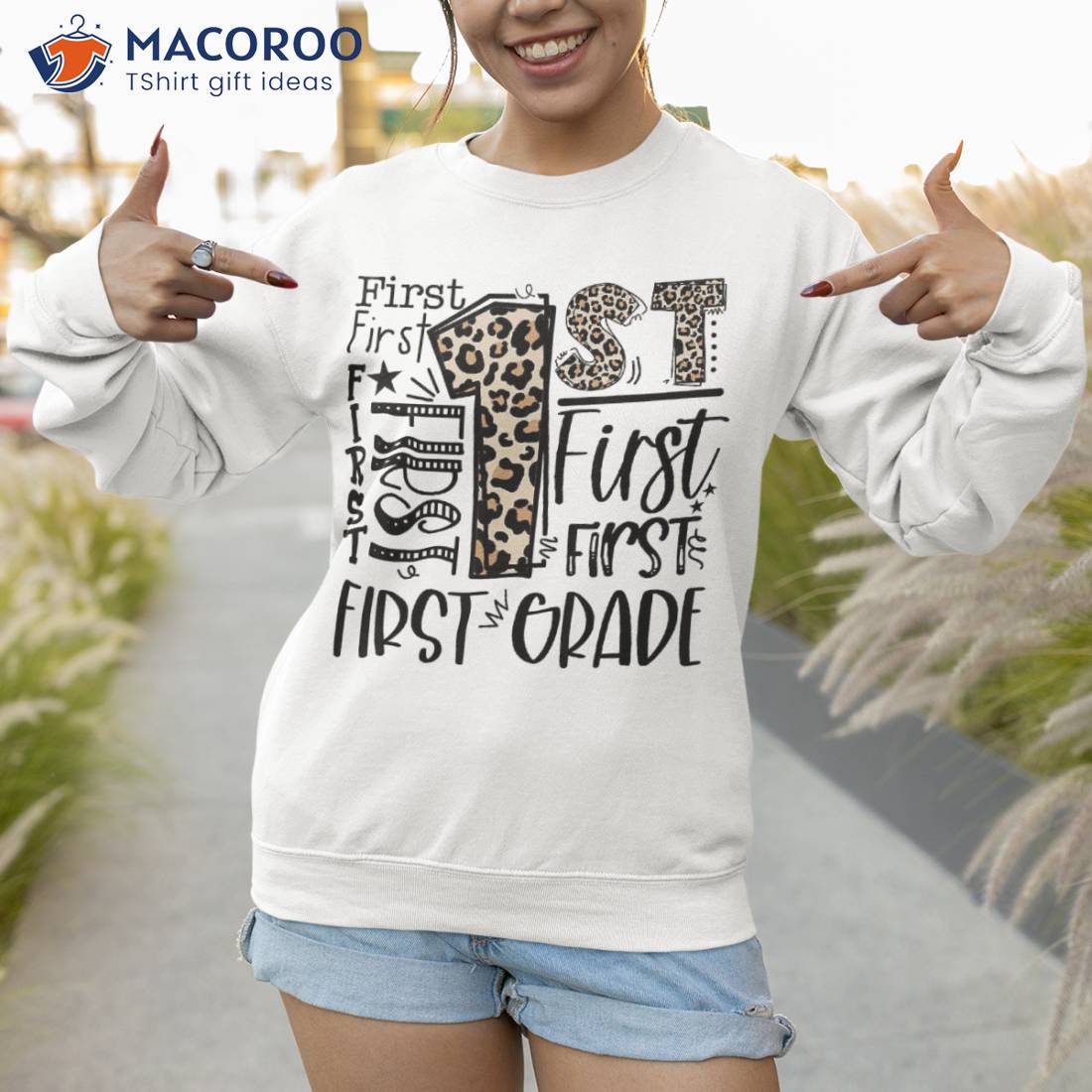 Kids Teacher Back To School First Grade Leopard Typography Shirt Kids Teacher Back To School First Grade Leopard Typography Shirt