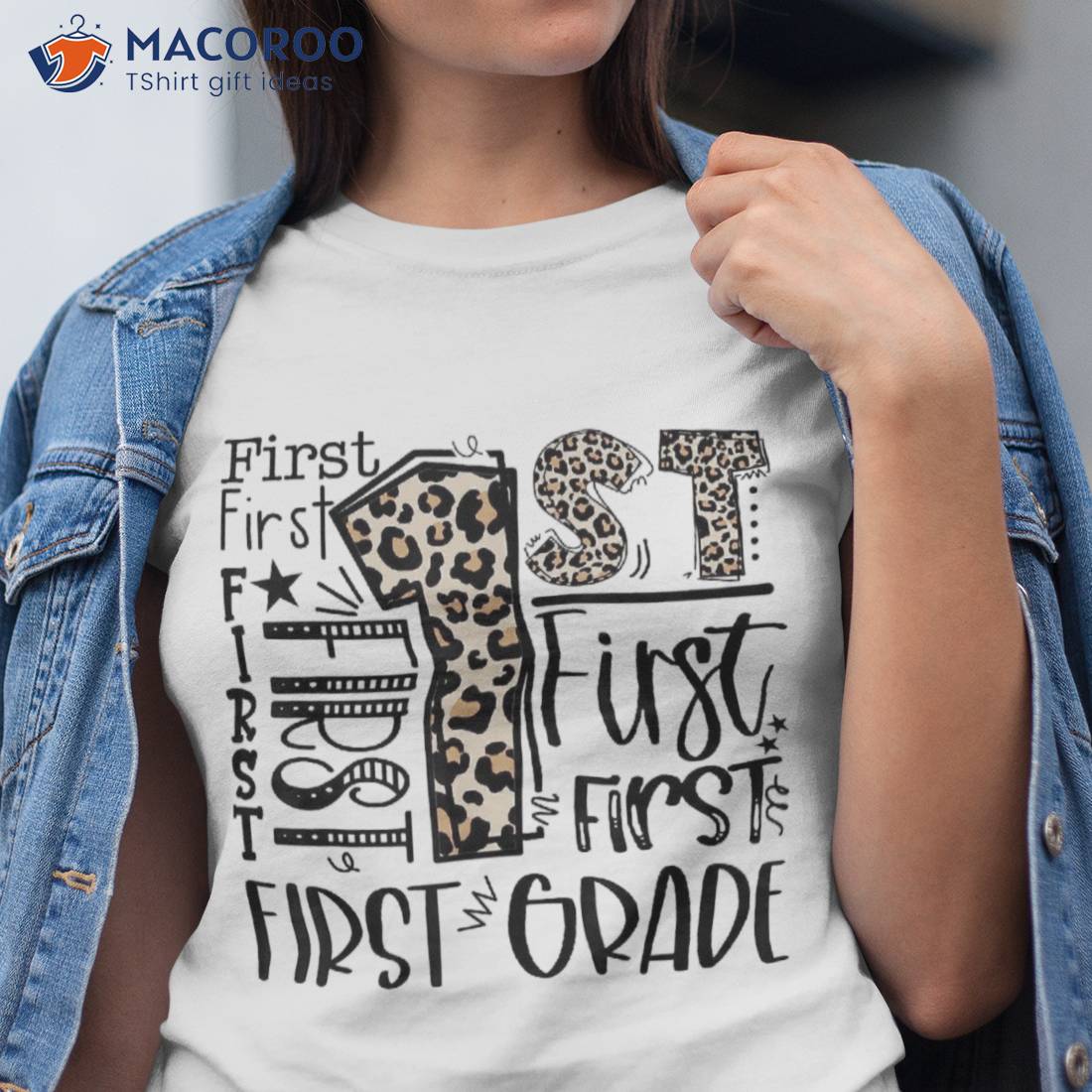 Kids Teacher Back To School First Grade Leopard Typography Shirt Kids Teacher Back To School First Grade Leopard Typography Shirt