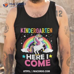 kindergarten here i come cute unicorn 1st day back to school shirt tank top