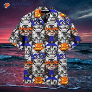 Kitten-faced Witch Hat Pumpkin Halloween Pattern Hawaiian Shirts