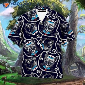 Kitten, Puppy, Sailor, Patterned, Black Hawaiian Shirts