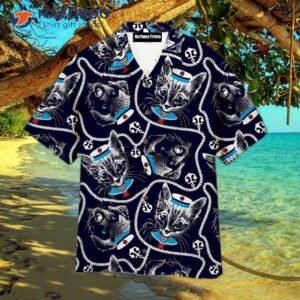 Kitten, Puppy, Sailor, Patterned, Black Hawaiian Shirts