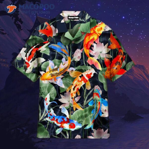 Koi Fish Are Swimming In A Lotus Pond, Wearing Hawaiian Shirts.