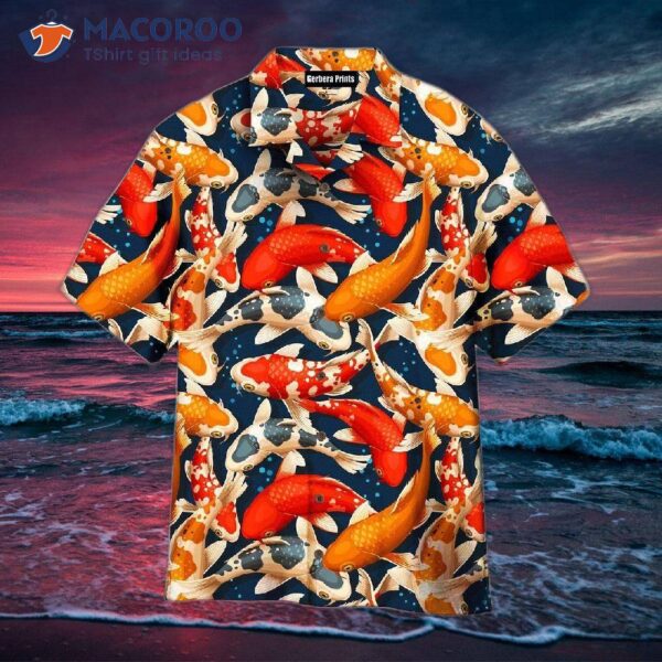 Koi Fish On Orange And Blue Hawaiian Shirts