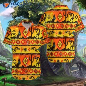 Kokopelli Myth-inspired Yellow Native American Hawaiian Shirts