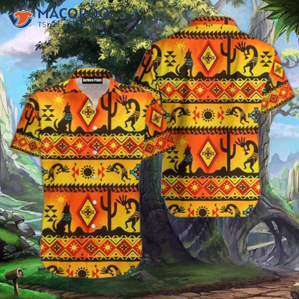 Kokopelli Myth-inspired Yellow Native American Hawaiian Shirts