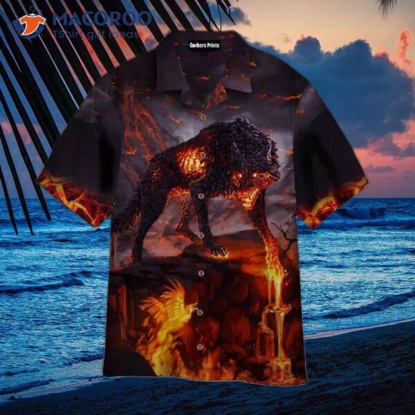 Lava Wolf Dogs Orange Uniquely Designed Hawaiian Shirts