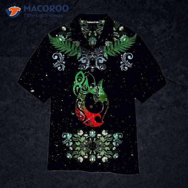 Leaves New Zealand Maori Mania Black And Green Hawaiian Shirts