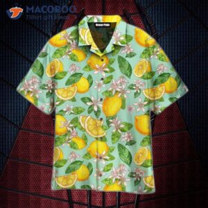 lemon tropical patterned green hawaiian shirts 0