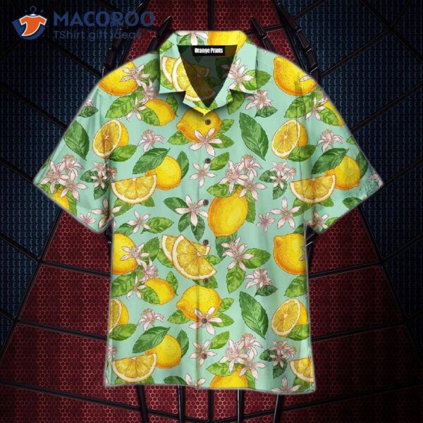 Lemon-tropical-patterned Green Hawaiian Shirts