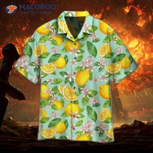 Lemon-tropical-patterned Green Hawaiian Shirts