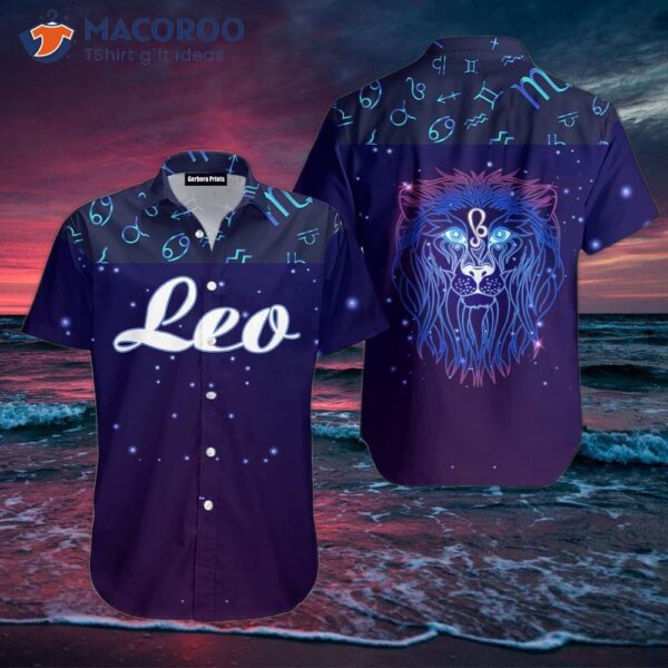 Leo Horoscope Zodiac Blue And Purple Hawaiian Shirts