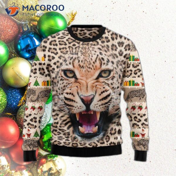 Leopard Cute-face Ugly Christmas Sweater