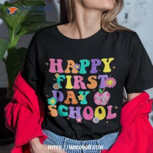 leopard groovy happy first day of school teacher student shirt tshirt