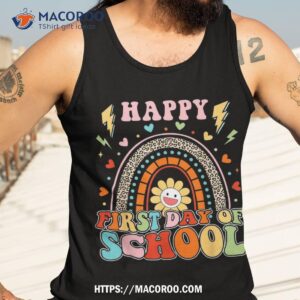 leopard rainbow happy first day of school teacher student shirt tank top 3 1