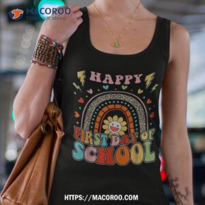 leopard rainbow happy first day of school teacher student shirt tank top 4