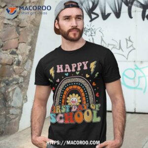 leopard rainbow happy first day of school teacher student shirt tshirt 3