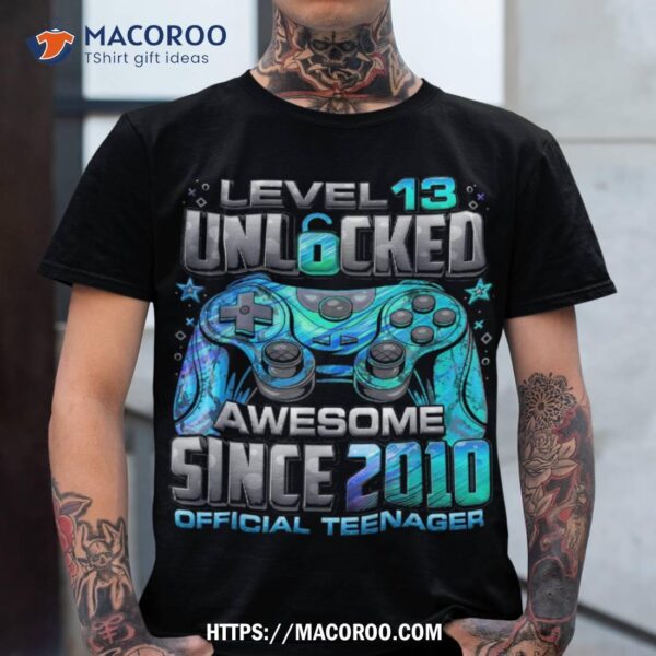 Level 13 Unlocked Awesome Since 2010 13th Birthday Gaming Shirt