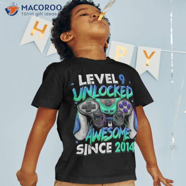 Level 9 Unlocked Awesome Since 2014 9th Birthday Gaming Kids Shirt