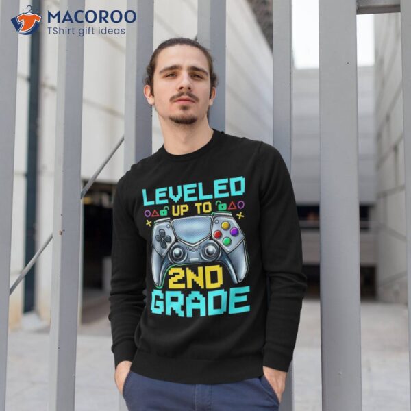 Leveled Up To 2nd Grade Video Gamer Back School Boys Kids Shirt