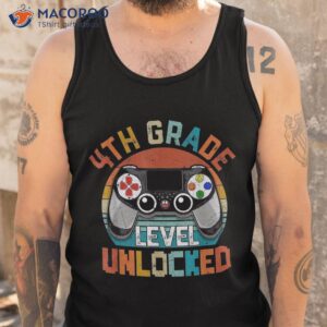 leveled up to 4th grade gamer back school first day boys shirt tank top