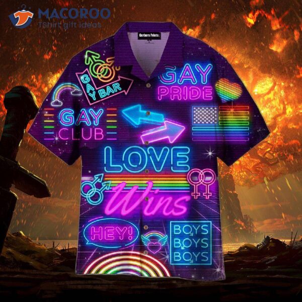 Lgbt Gay Clubs, Neon Love Wins, Pride Month Hawaiian Shirts.