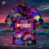 Lgbt Love Is Love; Pride Month, Rainbow Lights, And Hawaiian Shirts.
