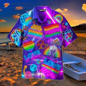 Lgbt Love Wins, Is Love, Pride Month, Rainbow Neon Lights, And Hawaiian Shirts.