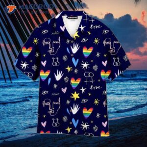 Lgbt Pride Month Blue Hawaiian Shirts With Hand And Face Icon Pattern