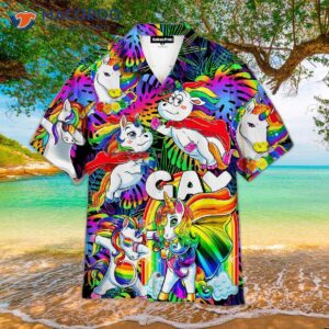 Lgbt Unicorns Are Wearing Colorful Hawaiian Shirts With Pride During Month.