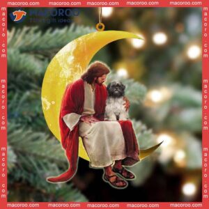 Lhasa Apso And Jesus Sitting On The Moon Hanging Custom-shaped Christmas Acrylic Ornament