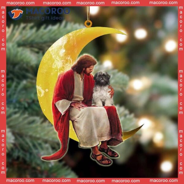 Lhasa Apso And Jesus Sitting On The Moon Hanging Custom-shaped Christmas Acrylic Ornament
