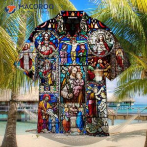 life of jesus stained glass colorful hawaiian shirt 0