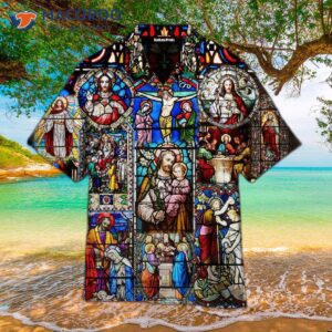 life of jesus stained glass colorful hawaiian shirt 1
