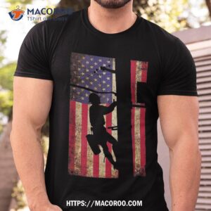 lineman american flag shirt electric cable gift tshirt